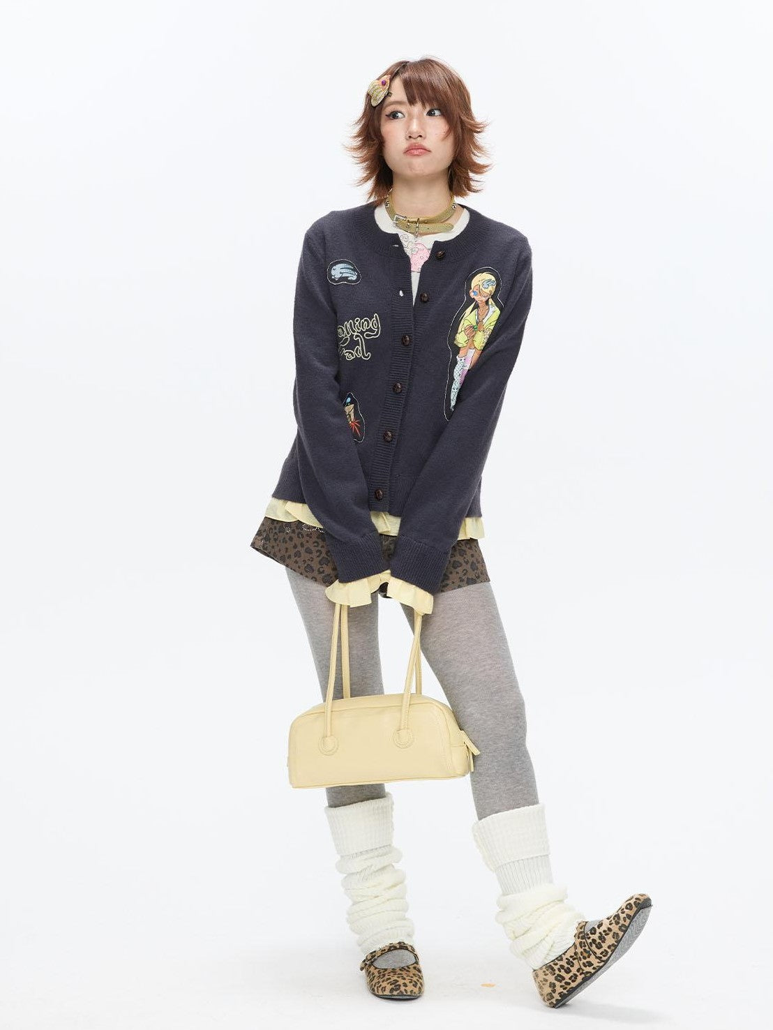 BETWEENAND Deep Gray Applique Ruffle Women&