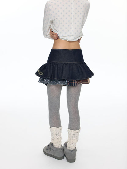 BETWEENAND Denim Patchwork Low Waist Tiered Cake Women&