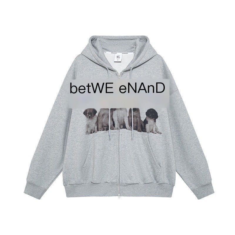 BETWEENAND_Dog_Family_Embroidered_Zip_Hooded_Women&