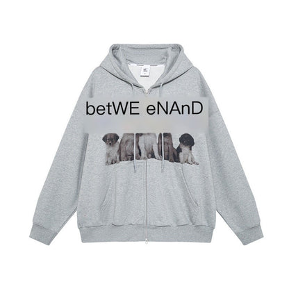 BETWEENAND_Dog_Family_Embroidered_Zip_Hooded_Women&