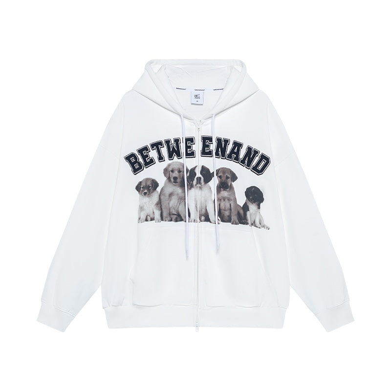 BETWEENAND_Dog_Family_Embroidered_Zip_Hooded_Women&