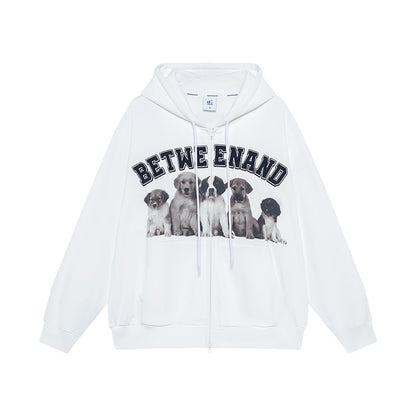 BETWEENAND_Dog_Family_Embroidered_Zip_Hooded_Women&