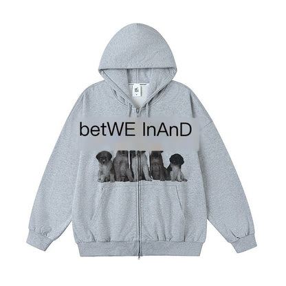 BETWEENAND_Dog_Family_Embroidered_Zip_Hooded_Women&
