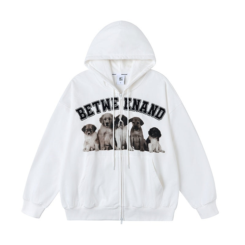 BETWEENAND_Dog_Family_Embroidered_Zip_Hooded_Women&