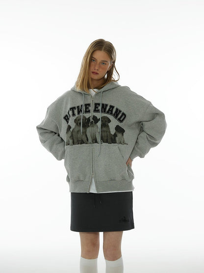 BETWEENAND Dog Family Embroidered Zip Hooded Women&