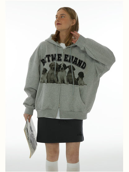 BETWEENAND Dog Family Embroidered Zip Hooded Women&