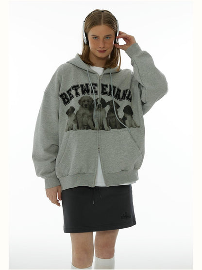 BETWEENAND Dog Family Embroidered Zip Hooded Women&