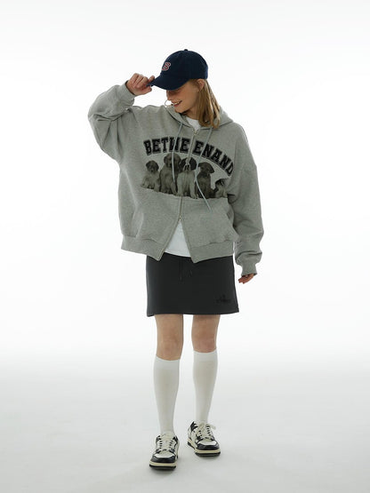 BETWEENAND Dog Family Embroidered Zip Hooded Women&
