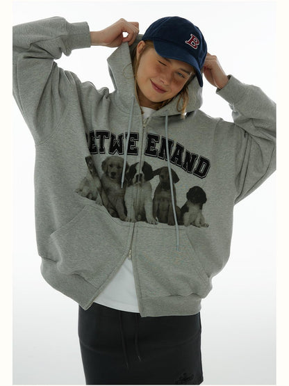 BETWEENAND Dog Family Embroidered Zip Hooded Women&