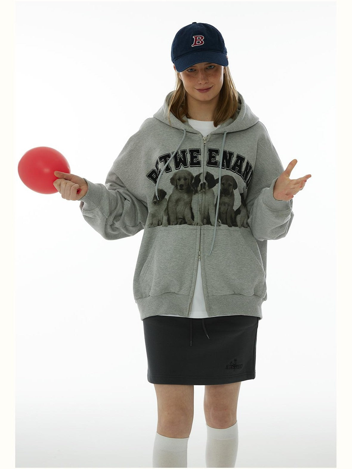 BETWEENAND Dog Family Embroidered Zip Hooded Women&