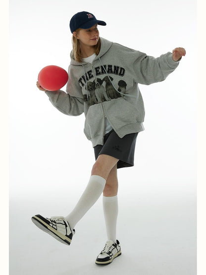 BETWEENAND Dog Family Embroidered Zip Hooded Women&