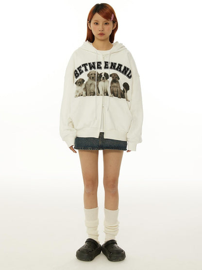 BETWEENAND Dog Family Embroidered Zip Hooded Women&
