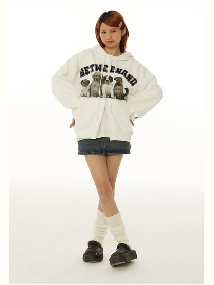 BETWEENAND Dog Family Embroidered Zip Hooded Women&