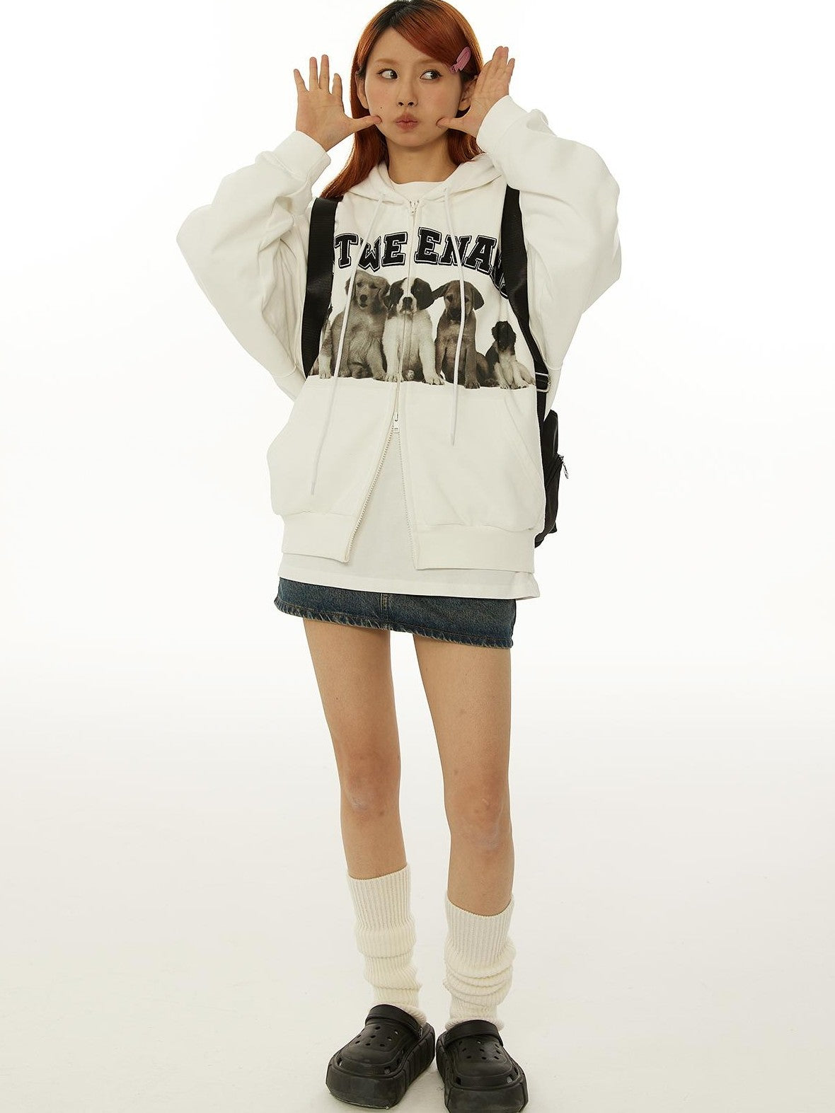 BETWEENAND Dog Family Embroidered Zip Hooded Women&