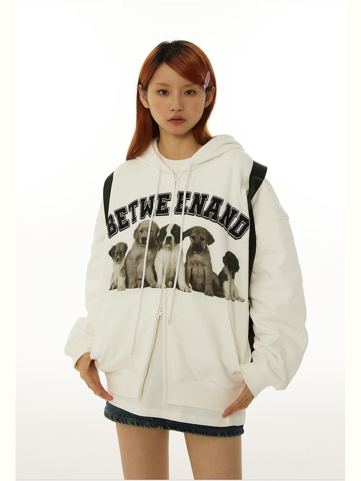 BETWEENAND Dog Family Embroidered Zip Hooded Women&