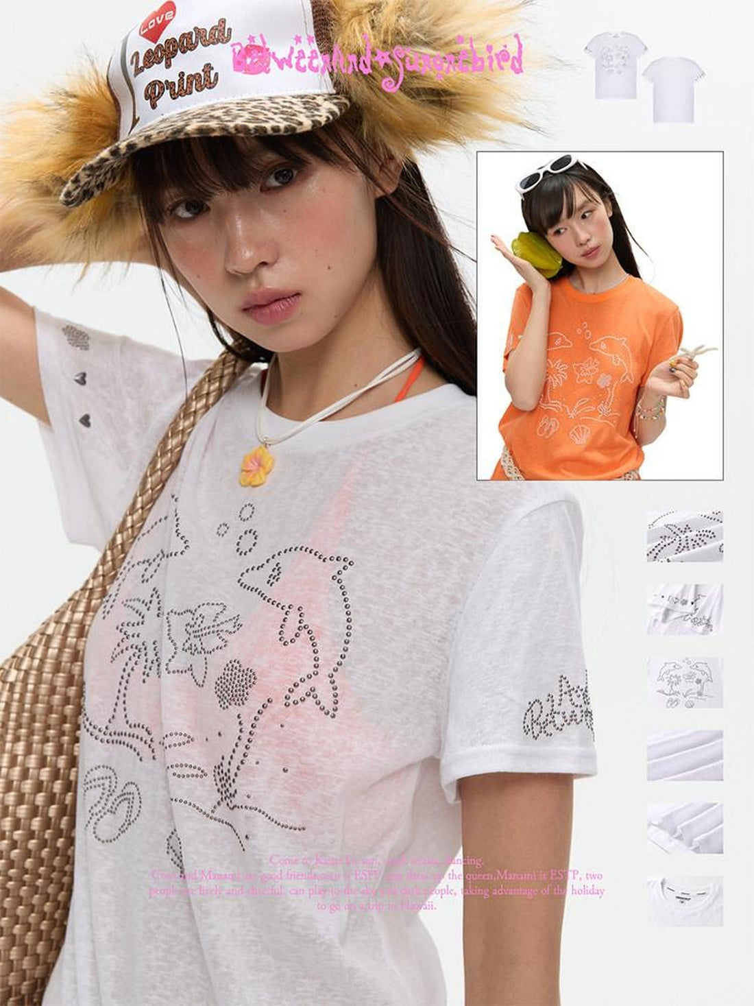 BETWEENAND Dolphin Beaded Illustration Print Women&