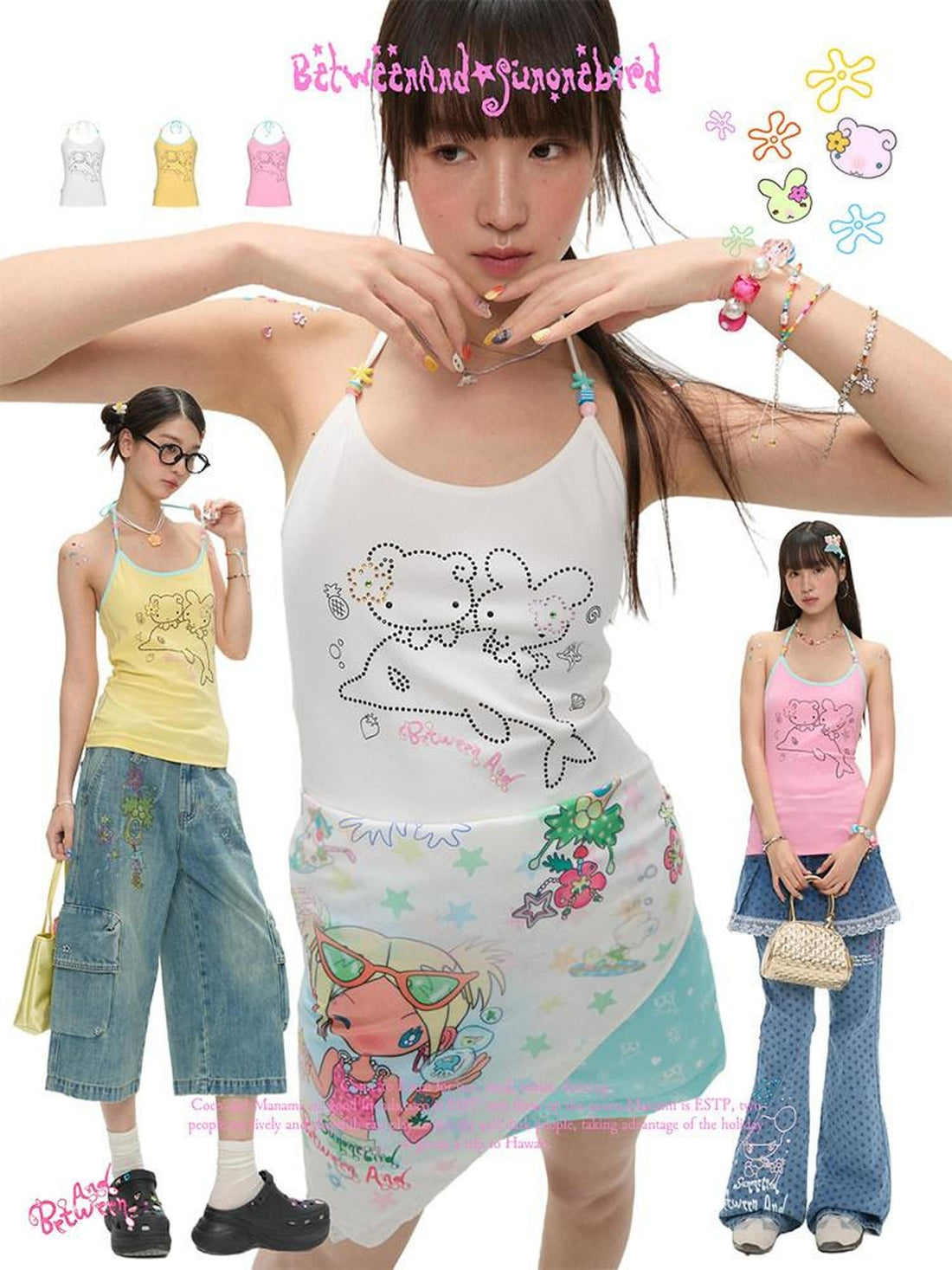 BETWEENAND Dolphin Beaded Rhinestone Print Slim Women&
