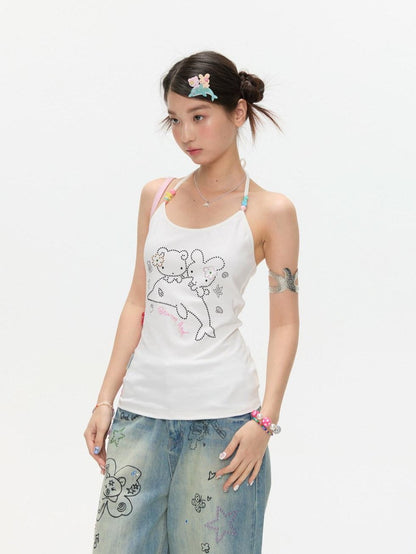 BETWEENAND Dolphin Beaded Rhinestone Print Slim Women&