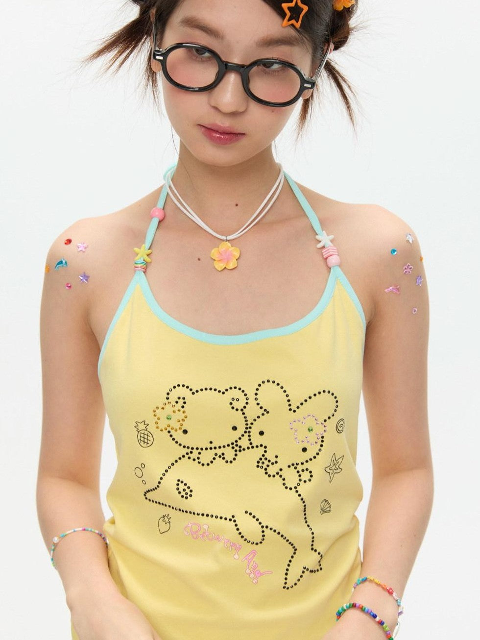 BETWEENAND Dolphin Beaded Rhinestone Print Slim Women&