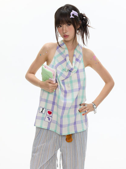 BETWEENAND Dolphin Check Heart Print Cute Loose Women&