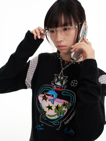 BETWEENAND Dolphin Lucky Bottle Patchwork Rhinestone Print Women&