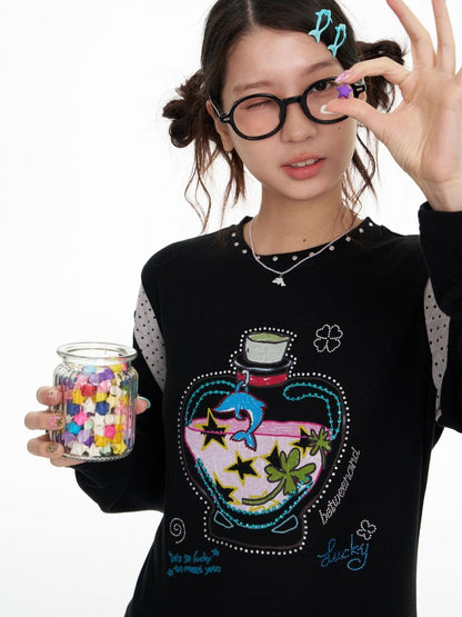 BETWEENAND Dolphin Lucky Bottle Patchwork Rhinestone Print Women&