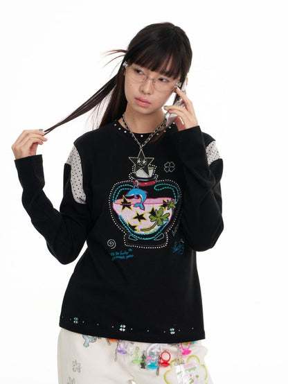 BETWEENAND Dolphin Lucky Bottle Patchwork Rhinestone Print Women&