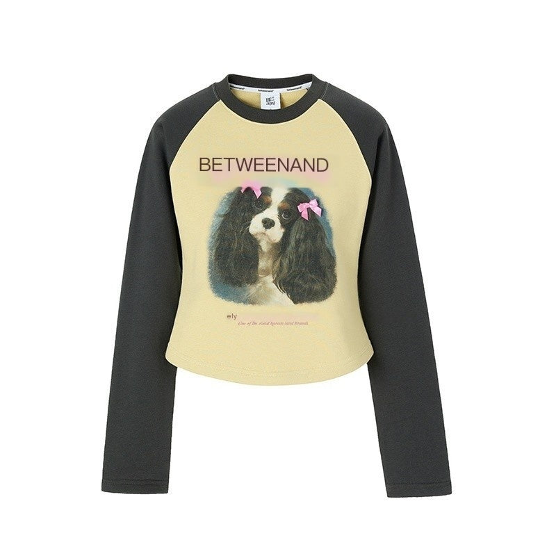 BETWEENAND_Double_Bow_Puppy_Print_Raglan_Crop_Women&