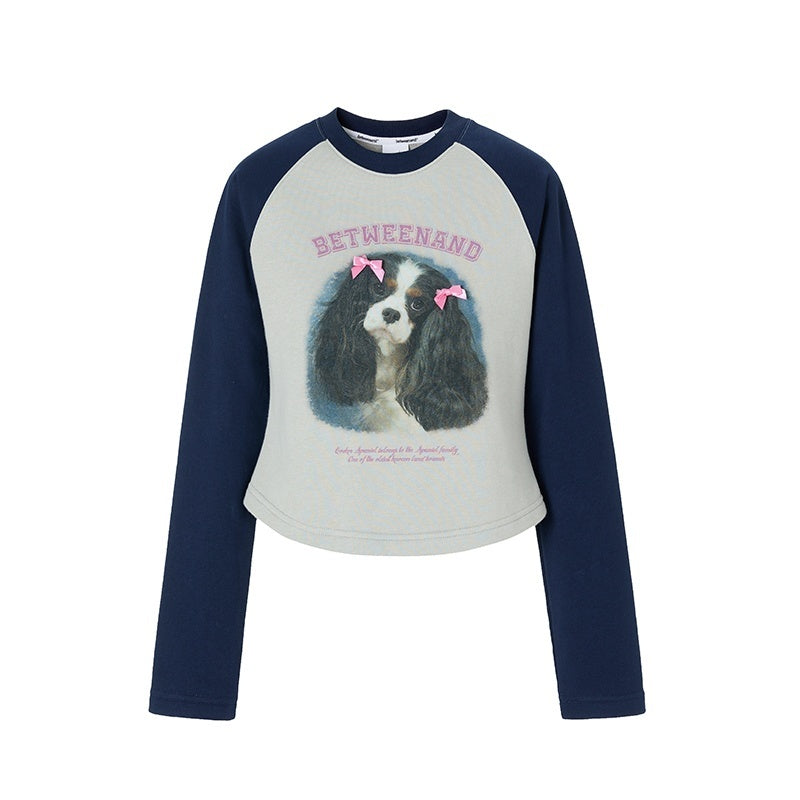 BETWEENAND_Double_Bow_Puppy_Print_Raglan_Crop_Women&