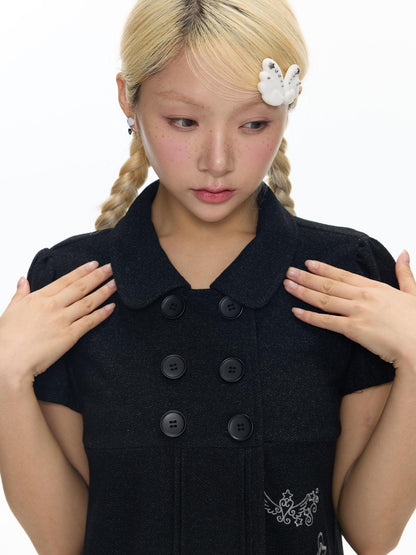BETWEENAND Embroidered Doll Collar Double Breasted Women&