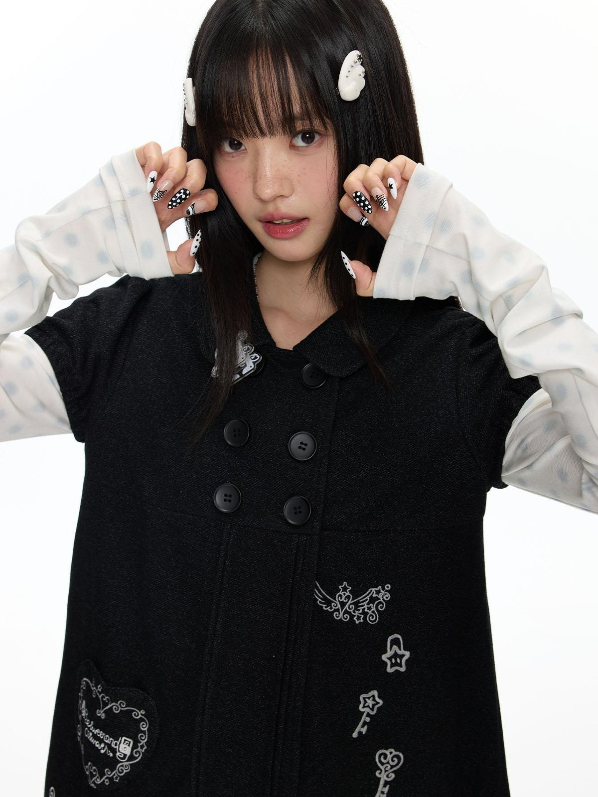 BETWEENAND Embroidered Doll Collar Double Breasted Women&