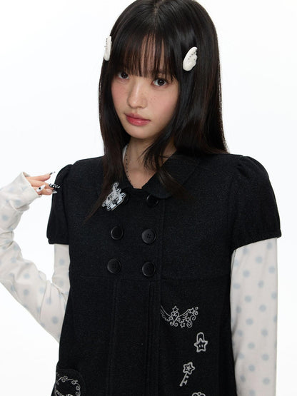 BETWEENAND Embroidered Doll Collar Double Breasted Women&