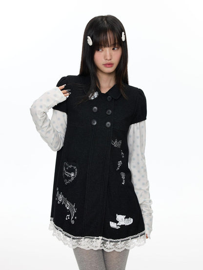 BETWEENAND Embroidered Doll Collar Double Breasted Women&