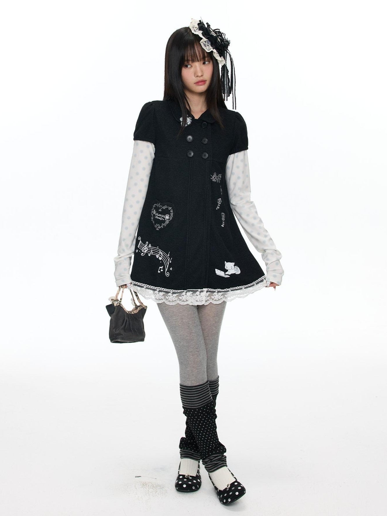 BETWEENAND Embroidered Doll Collar Double Breasted Women&