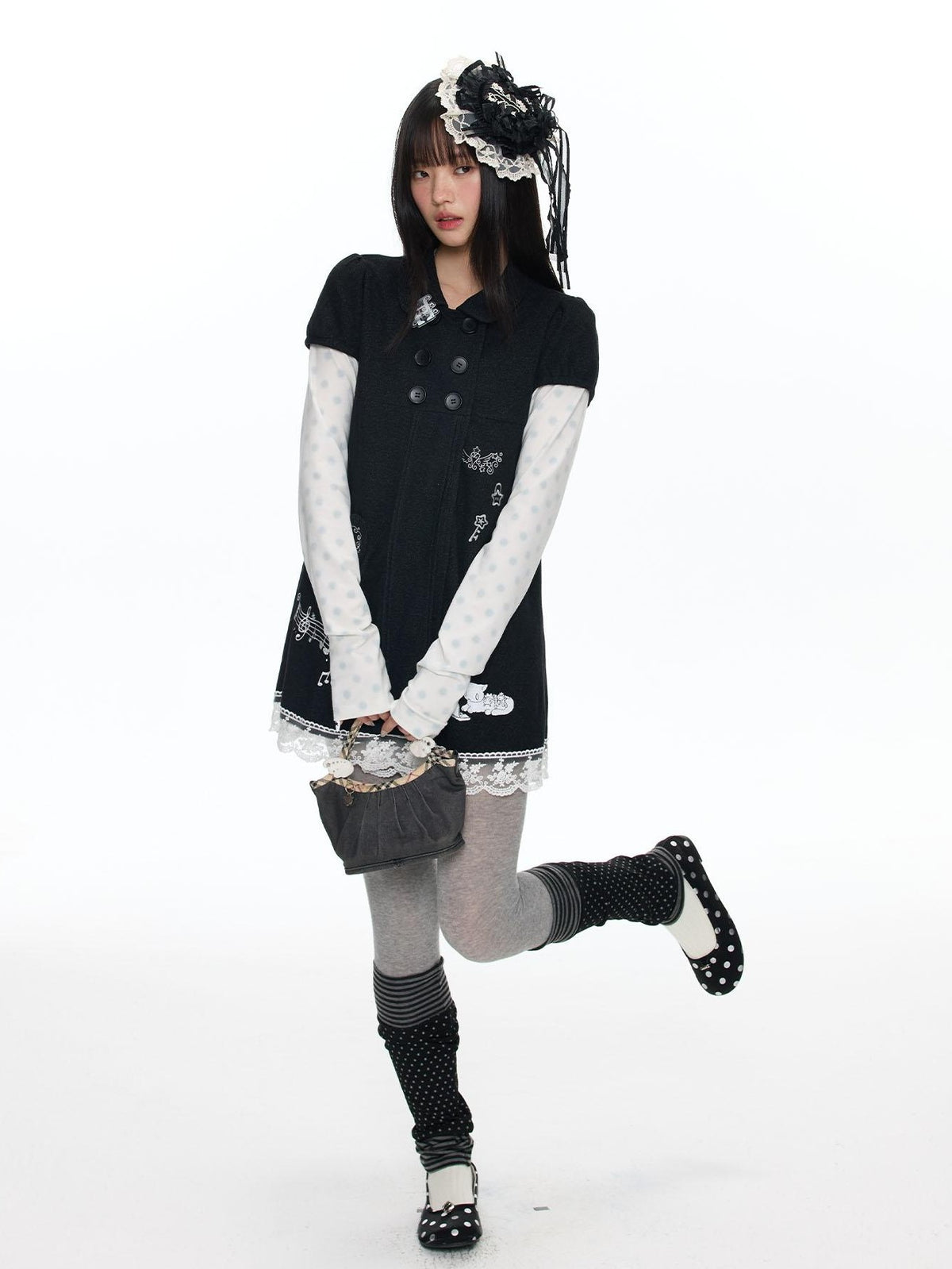 BETWEENAND Embroidered Doll Collar Double Breasted Women&