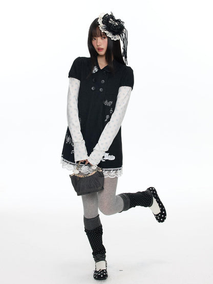 BETWEENAND Embroidered Doll Collar Double Breasted Women&