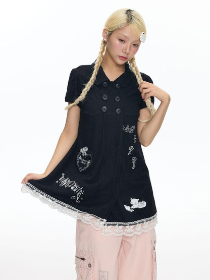 BETWEENAND Embroidered Doll Collar Double Breasted Women&
