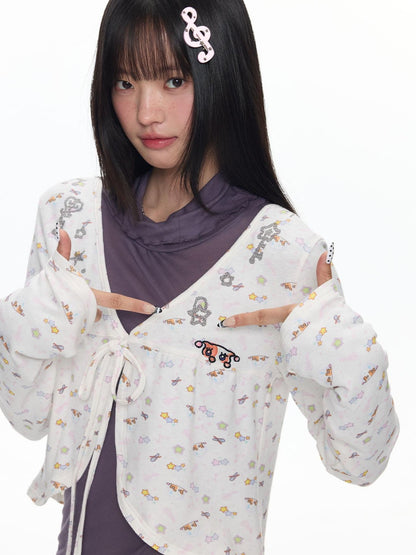 BETWEENAND Embroidered Snowflake Tie Front Cardigan Women&