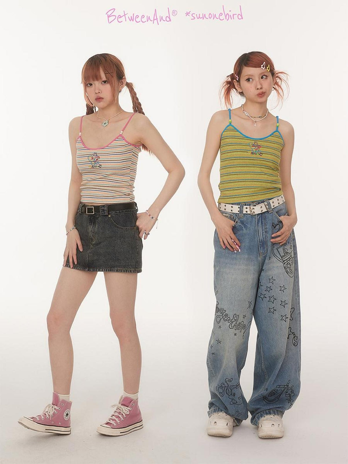 BETWEENAND Embroidered Striped Strappy Slim Fit Women&