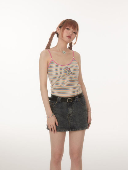 BETWEENAND Embroidered Striped Strappy Slim Fit Women&