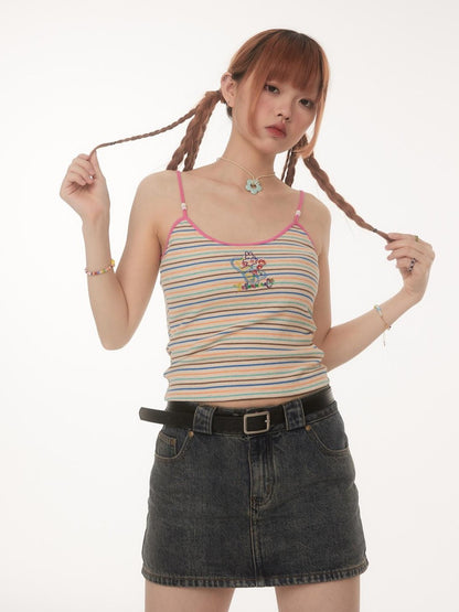 BETWEENAND Embroidered Striped Strappy Slim Fit Women&