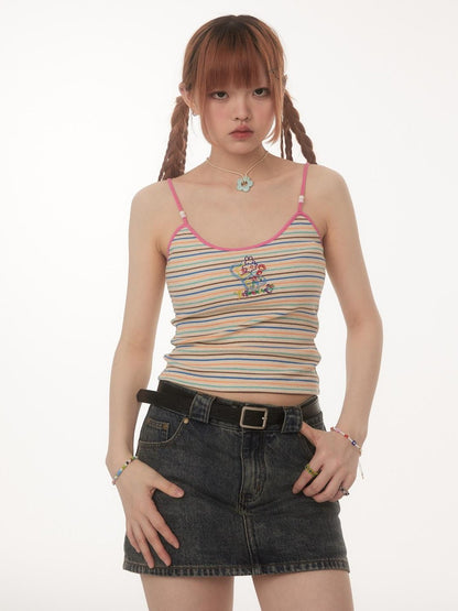 BETWEENAND Embroidered Striped Strappy Slim Fit Women&