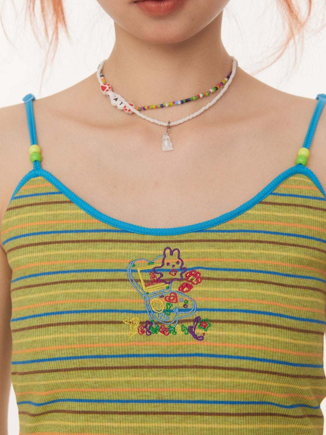 BETWEENAND Embroidered Striped Strappy Slim Fit Women&
