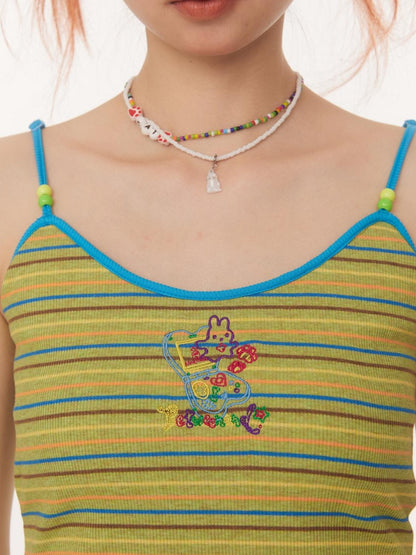 BETWEENAND Embroidered Striped Strappy Slim Fit Women&