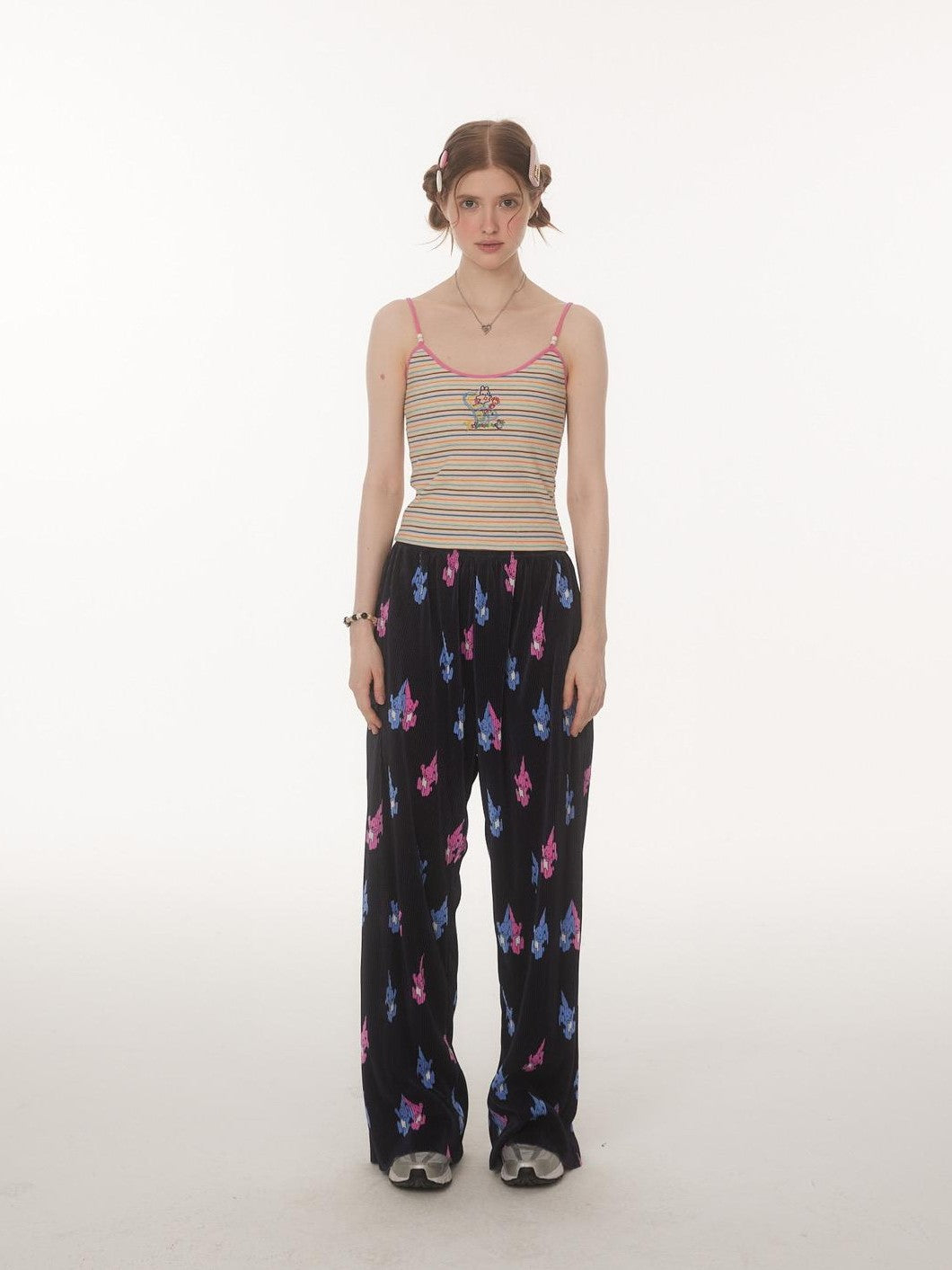 BETWEENAND Embroidered Striped Strappy Slim Fit Women&
