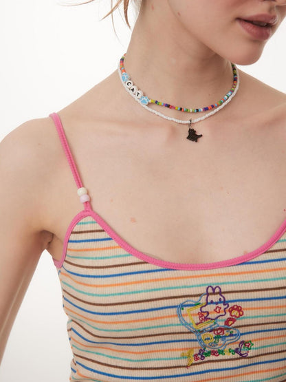BETWEENAND Embroidered Striped Strappy Slim Fit Women&