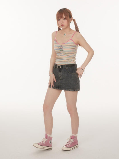 BETWEENAND Embroidered Striped Strappy Slim Fit Women&