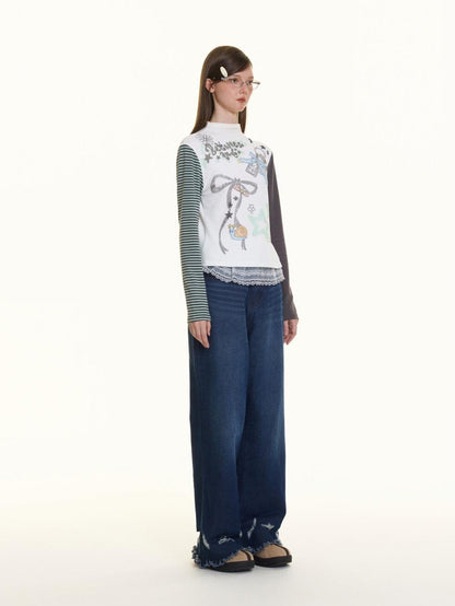 BETWEENAND Faded Wash Leg Lengthening Distressed Hem Women&