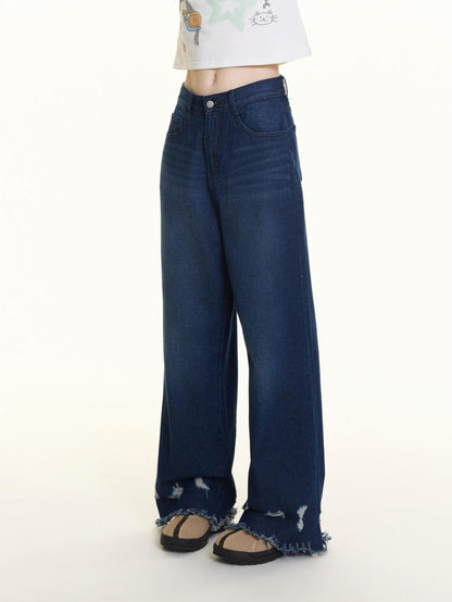 BETWEENAND Faded Wash Leg Lengthening Distressed Hem Women&