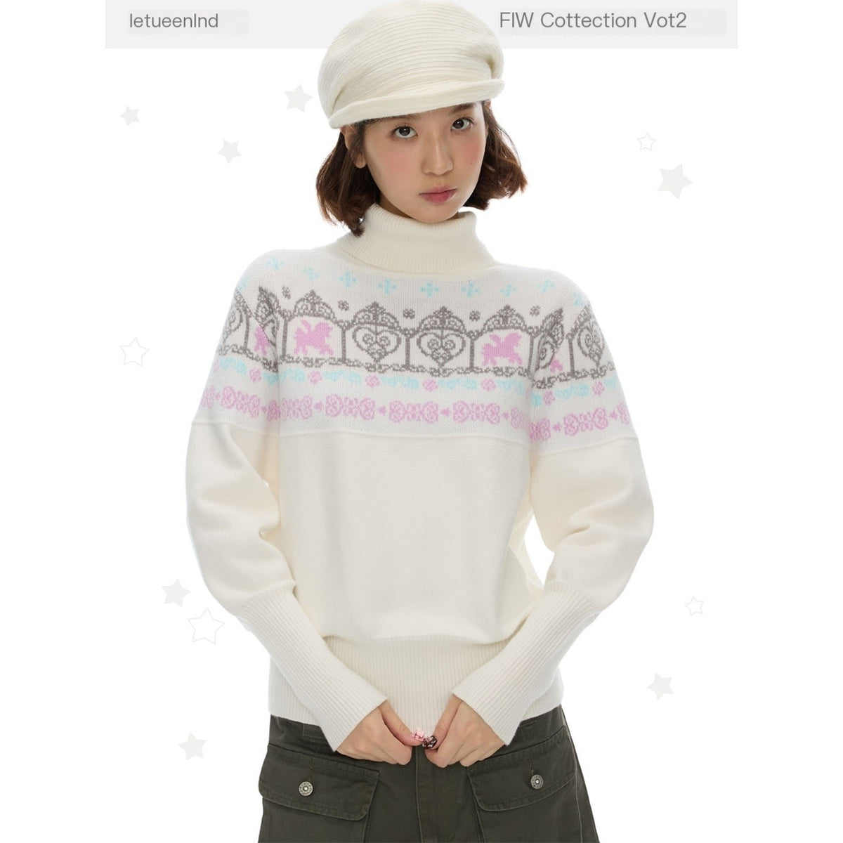 BETWEENAND_Fair_Isle_Floral_Window_Batwing_Sleeve_Women&